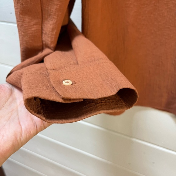BIANCO & BLU ITALY – Terracotta Tie-Neck Blouse (M) - Picture 6 of 10